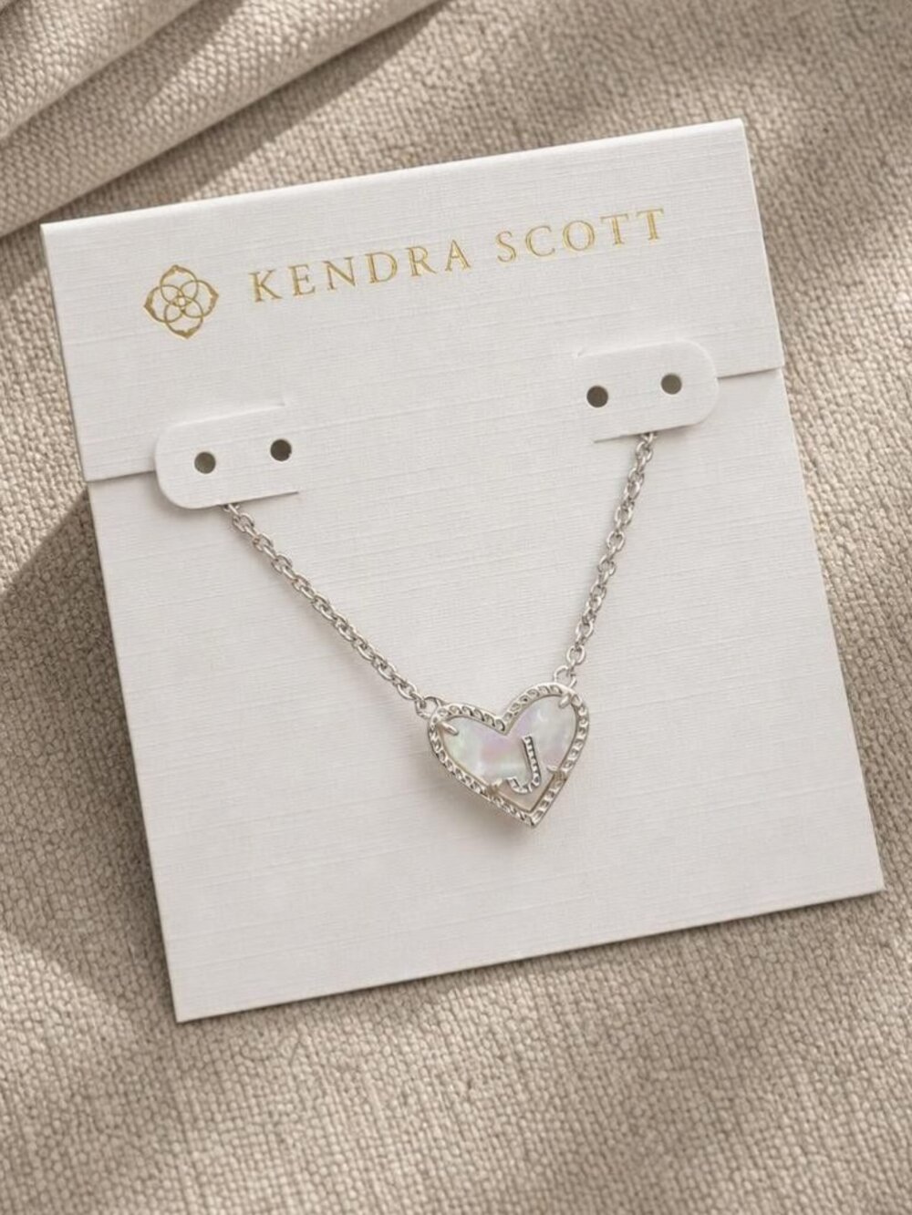 Kendra Scott Ari Heart Letter J Silver Pendant Necklace